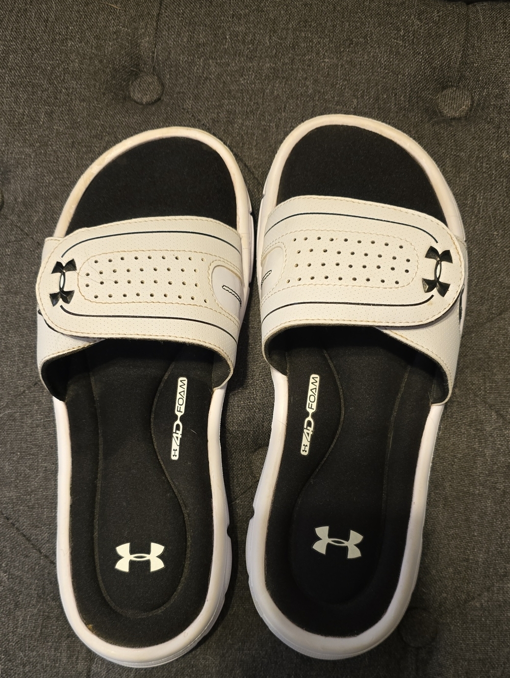Under Armour Women's Black and White Strap Slide Sandals
